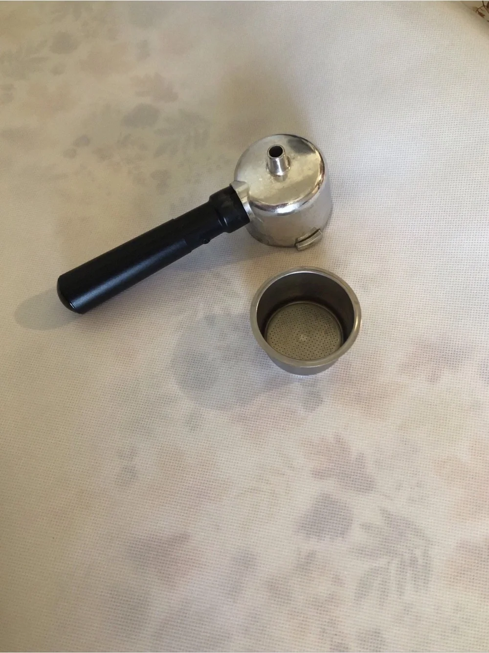 Black and Silver Portafilter and Filter Basket - Espresso Machine Accessory